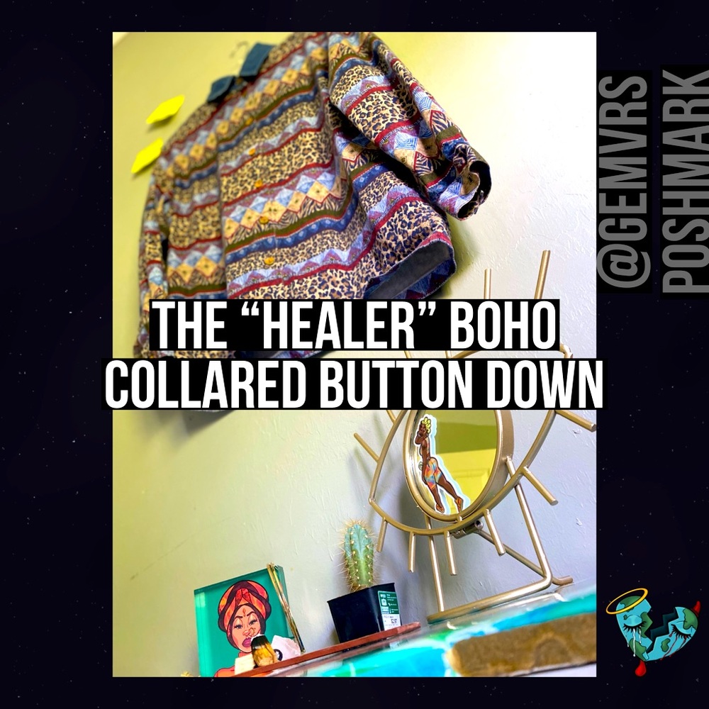 “HEALER”- (M) BOHO Collared Button Down